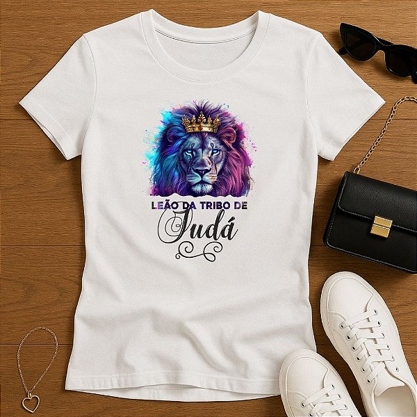 Baby Look Feminina Cristã Branca Leão Da Tibo Colorido