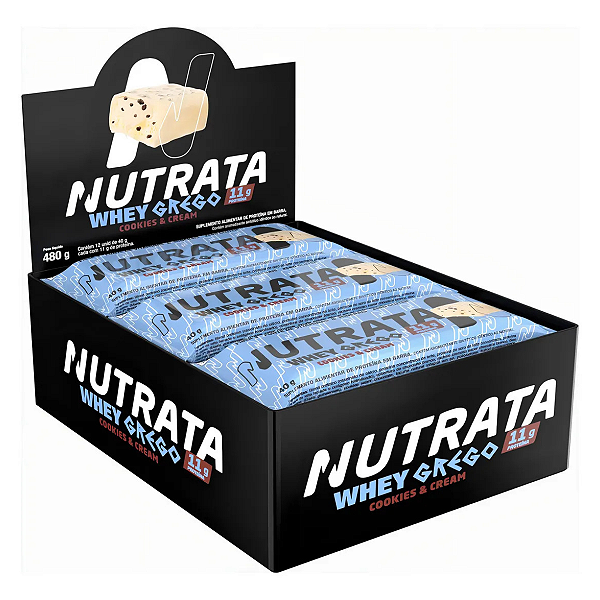 Whey Grego Bar Cookies & Cream - Nutrata 12 Un
