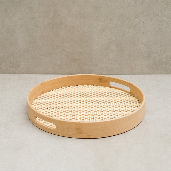 Bandeja de Bambu com Palha Redonda 35cm