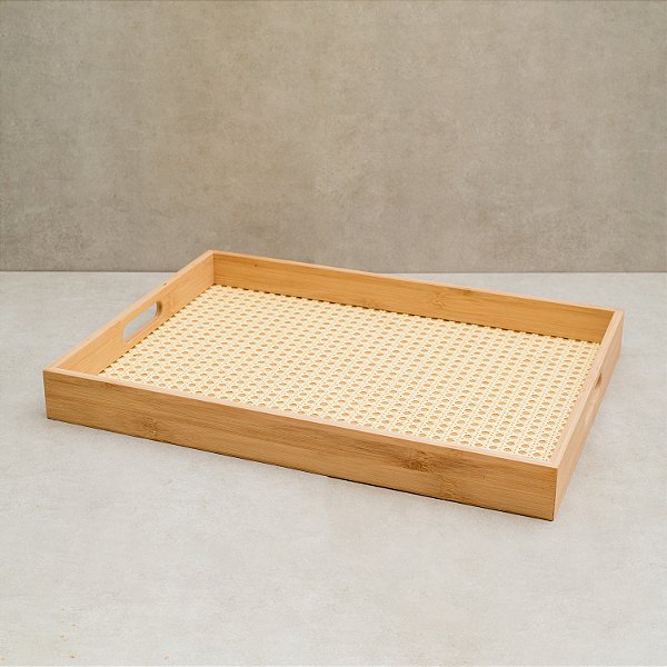 Bandeja de Bambu com Palha Retangular 48cm