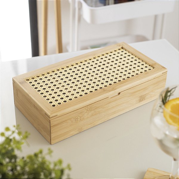 Porta Chá de Bambu e Palhinha 8 divisórias