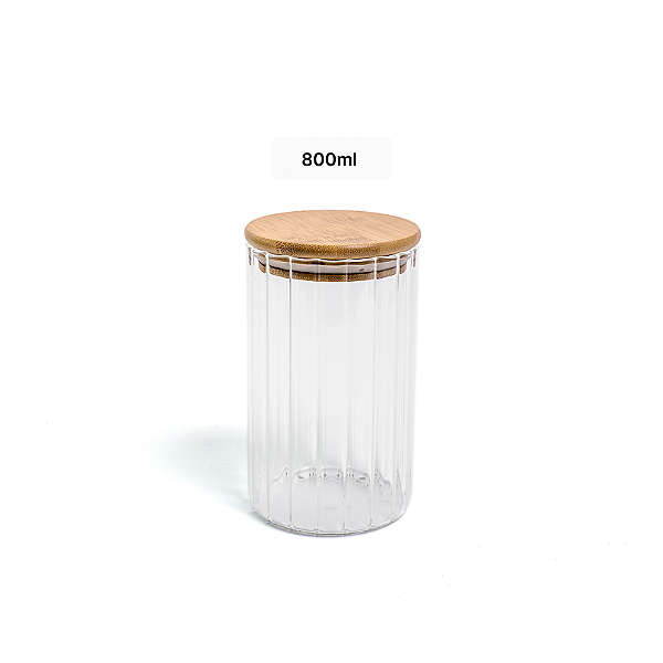 Pote Hermético Vidro Canelado com Tampa de Bambu 800ml