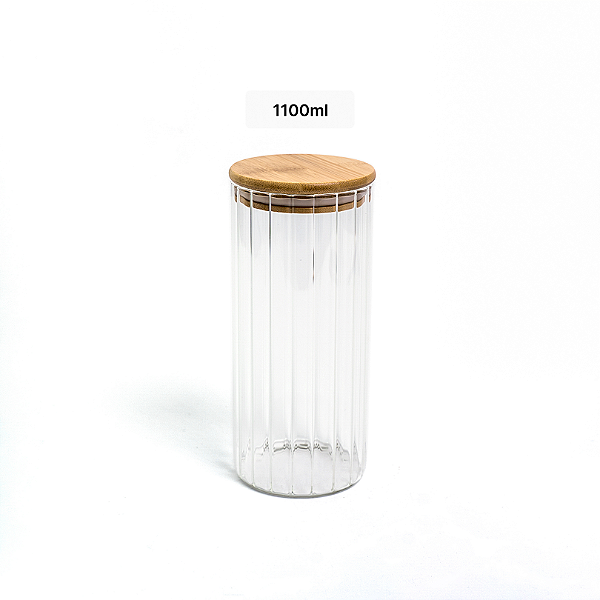 Pote Hermético Vidro Canelado com Tampa de Bambu 1100ml