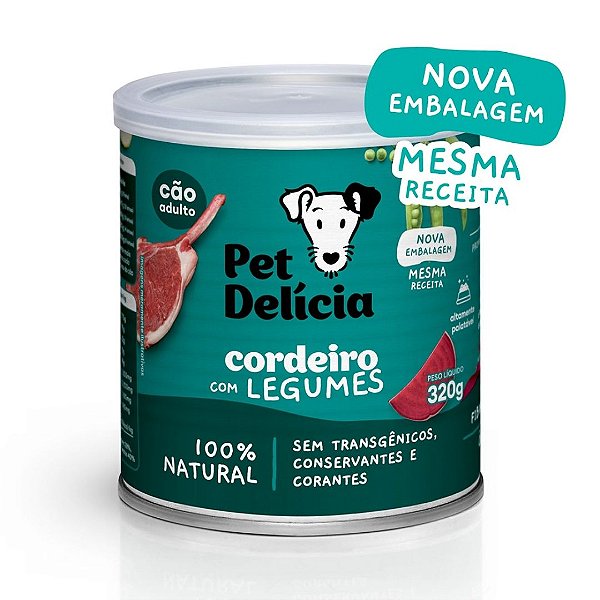 Ração Ãšmida Cão Pet DelÃ­cia Natural Cordeiro com Legumes 320g