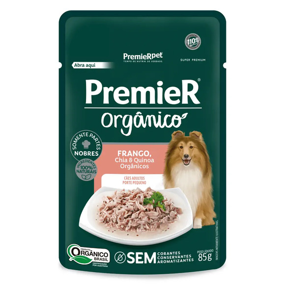 Ração Úmida Premier Orgânico para Cães Adultos Porte Pequeno Frango 85 g