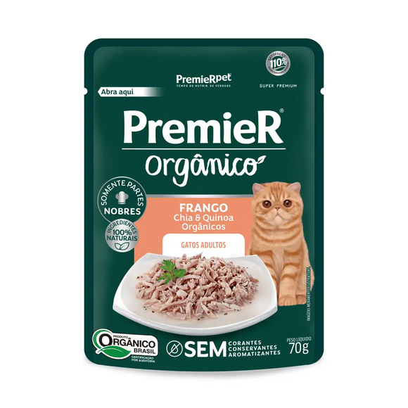 Ração Úmida Premier Orgânico para Gatos Adultos Frango 70 g