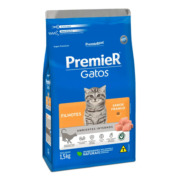 Ração Premier Ambientes Internos Gatos Filhotes Frango 1,5 kg