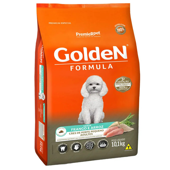 Ração Golden Fórmula Cães Adultos Raças Pequenas Frango e Arroz Mini Bits 10,1 kg