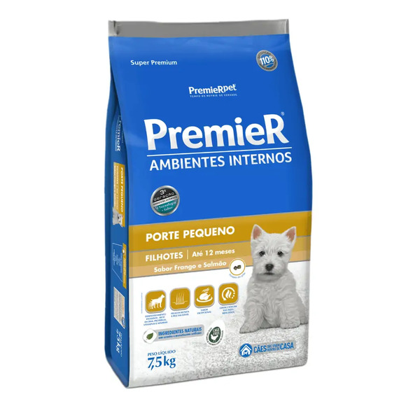 Ração Premier Ambientes Internos Cães Filhotes Raças Pequenas 7,5 kg