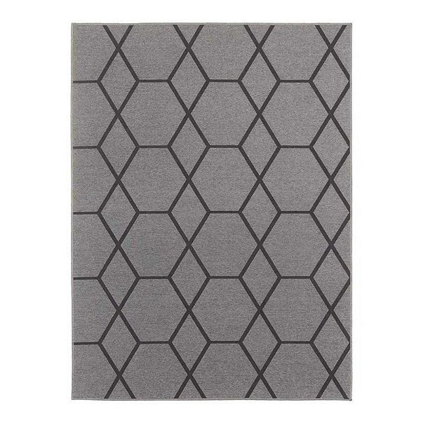 Tapete Quarto / Sala Desenhado Funcional Hexagonal Grafite 52 - 150x200 Cm - J. Serrano