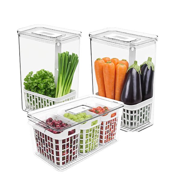 Kit Organizador Geladeira Dry 3 Peças, 2,3L + 6L Frutas Verduras - Brinox