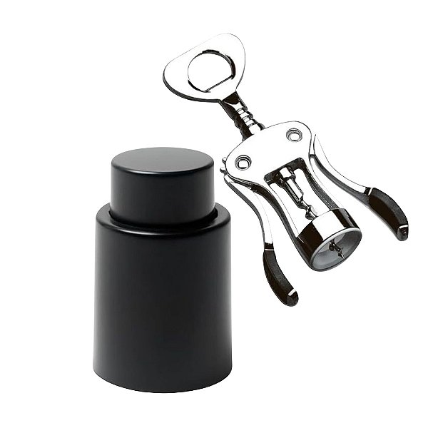 Kit Saca-Rolhas e Tampa de Pressão para Vinho Brinox – 2 Peças