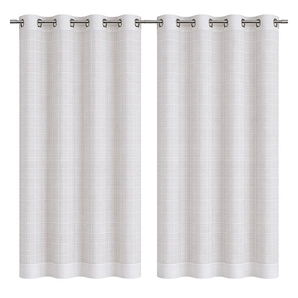 Cortina Voil Xadrez Ilhós Cozinha Sala Branca - 280 x 115 Cm