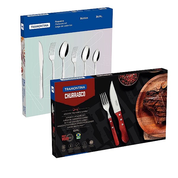 Jogo de Talheres Churrasco Jumbo 12 Peças e Buzios 36 Peças - Tramontina