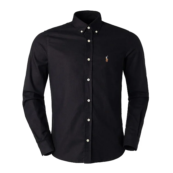 Camisa Ralph Lauren Masculina Custom Fit Sarja Preta