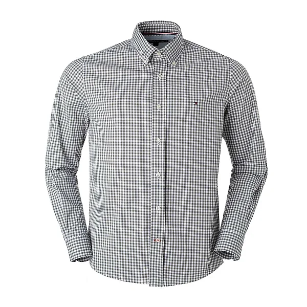 Camisa Tommy Hilfiger Masculina Xadrez Ginghan Branca/Oliva