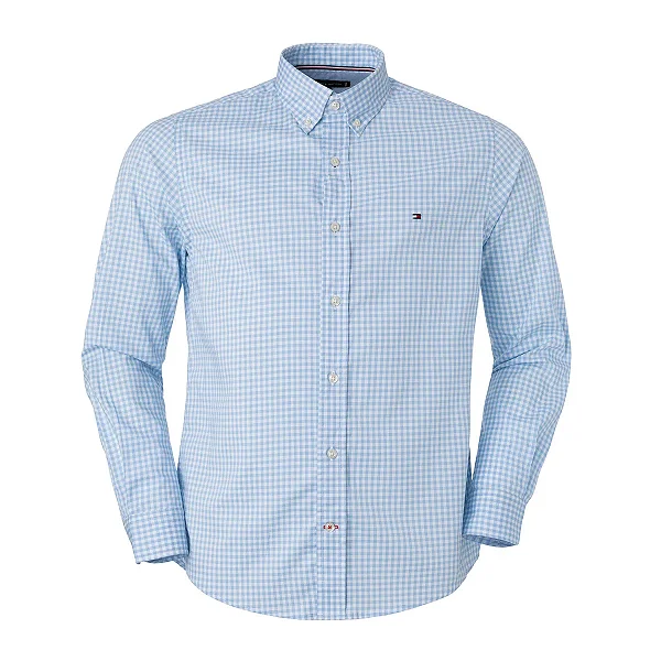 Camisa Tommy Hilfiger Masculina Xadrez Ginghan Branca/Azul