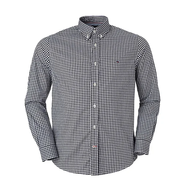 Camisa Tommy Hilfiger Masculina Xadrez Ginghan Branca/Preta