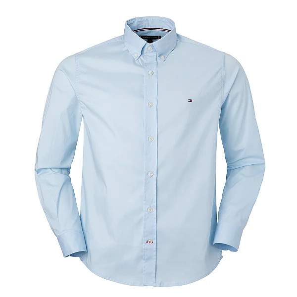 Camisa Tommy Hilfiger Masculina Classica 1985 Algodão Cor Azul Clara