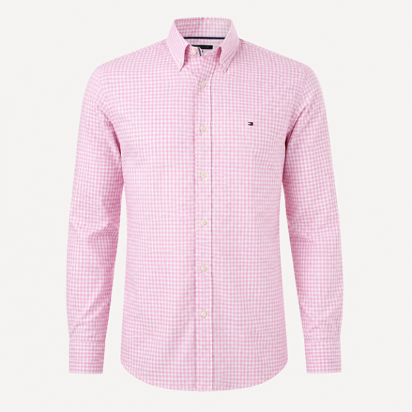 Camisa Tommy Hilfiger Masculina Xadrez Ginghan Branca/Rosa