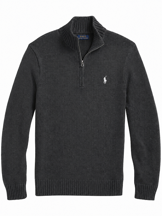 Suéter Ralph Lauren Gola alta com Zíper Cinza Chumbo