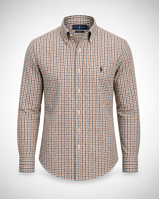 Camisa Ralph Lauren micro Xadrez Branco/Azul/Marrom