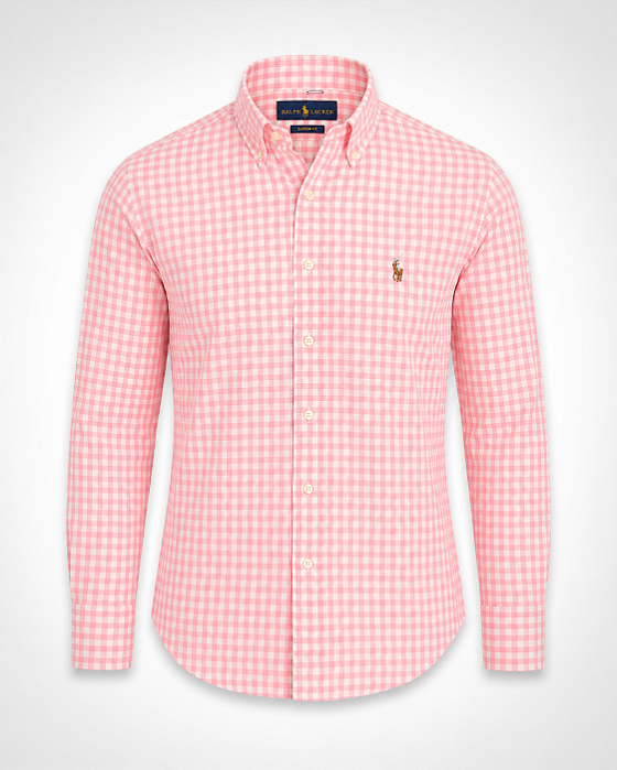 Camisa Ralph Lauren micro Xadrez Rosa e Branco