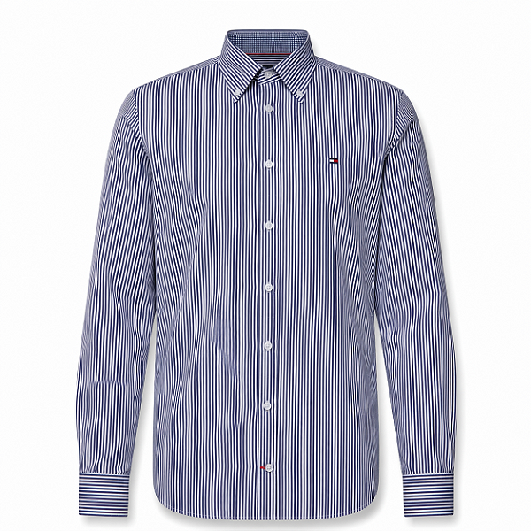 Camisa Tommy Hilfiger Regular Listrada Marinho e Branco