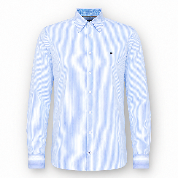 Camisa Tommy Hilfiger Regular Listrada Azul Claro