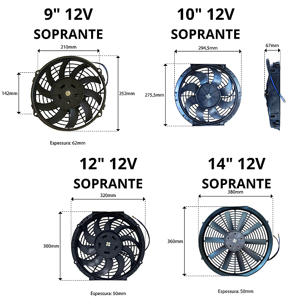 ELETROVENTILADOR VENTOINHA 12V SOPRANTE UNIVERSAL 9 10 12 14
