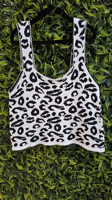 CROPPED TRICO ANIMAL PRINT PRETO E BRANCO M