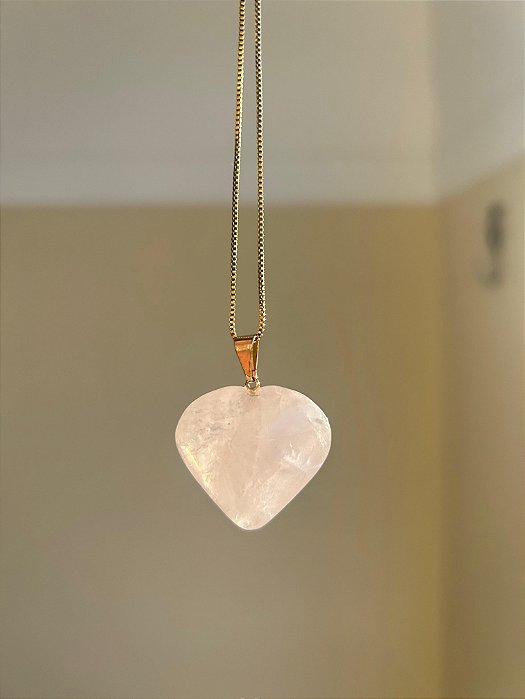 Pingente Coração De Quartzo Rosa – Amor Próprio, Gratidão e Relacionamento