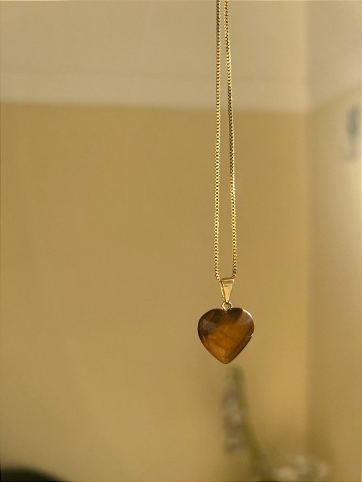 Pingente Coração De Olho de Tigre P – Autoconfiança, Contra mau-olhado e Inveja, Coragem e Foco