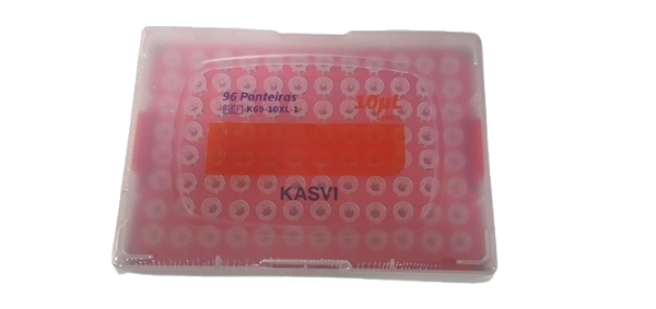 PONTEIRA 1-10 µL LONGA S/ FILTRO BX RETENÇAO TRANSP. ESTERIL LIVRE DNASE RNASE - RACK/96 - KASVI