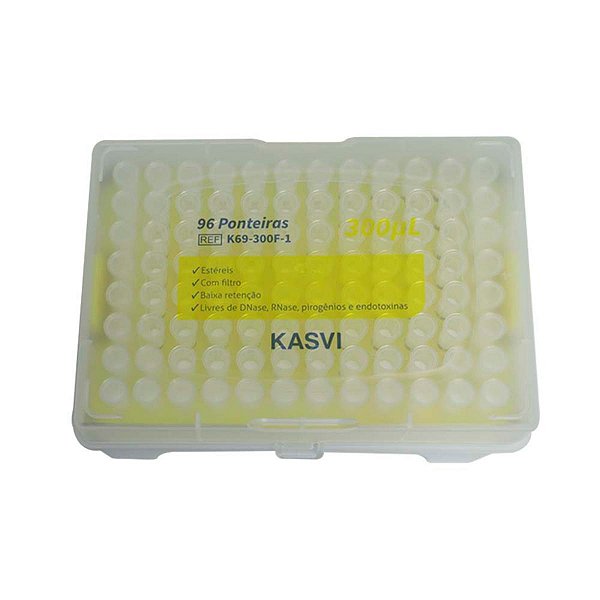 PONTEIRA DESC. PP 300UL C/FILTRO LIVRE DNASE RNASE E PIROGENICO - RACK/96 - KASVI