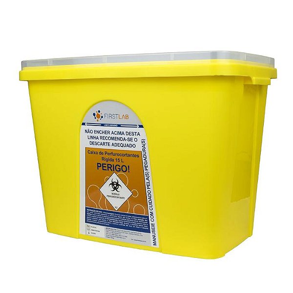 COLETOR PERFUROCORTANTE RIGIDO 15L - FIRSTLAB