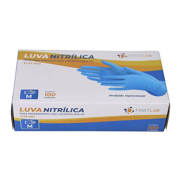 LUVA NITRILICA S/ PO M - CX/10 - FIRSTLAB