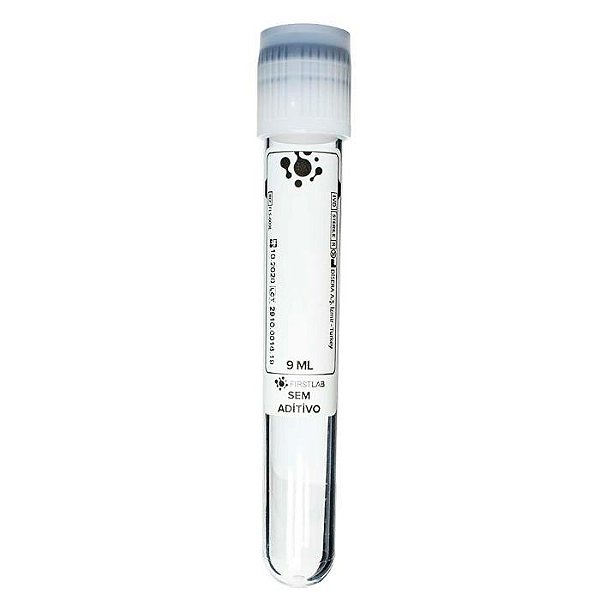 TUBO 9ML BRANCO P/COLETA A VACUO S/ ADITIVO - CX/100 - FIRSTLAB
