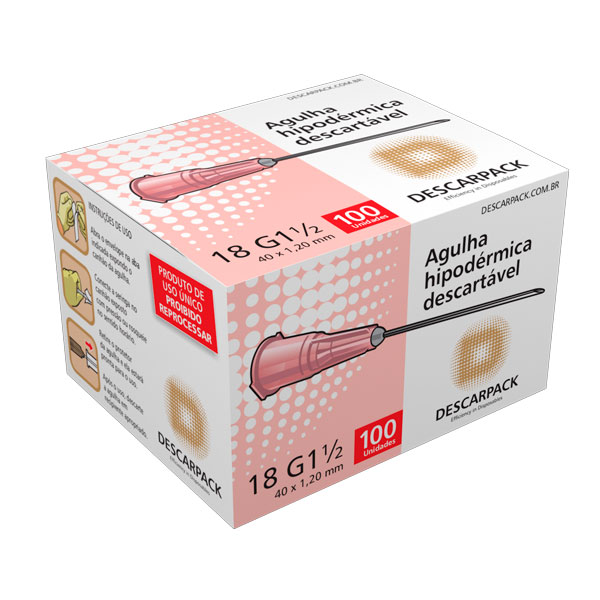 AGULHA HIPODERMICA 1,20X40MM 18G 1/2 ROSA - CX/100 - DESCARPACK