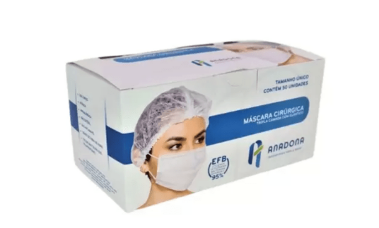 MASCARA DESCARTAVEL C/ ELASTICO TRIPLA BRANCA - CX/50 - ANADONA