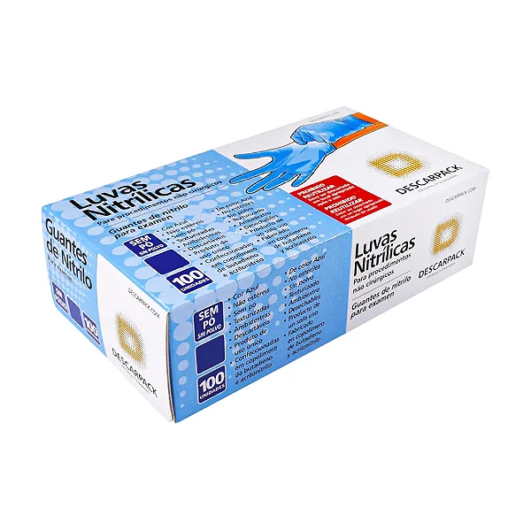 LUVA NITRILICA S/TALCO M AZUL - CX/100 - DESCARPACK