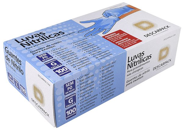 LUVA NITRILICA S/TALCO G AZUL - CX/100 - DESCARPACK