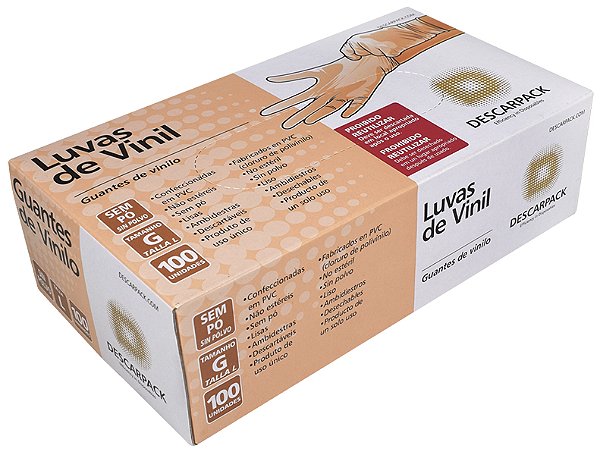 LUVA VINIL S/PO G - CX/100 - DESCARPACK