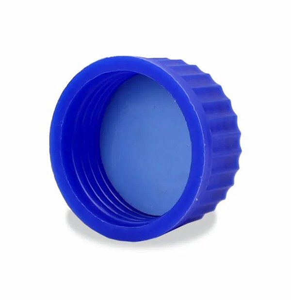 TAMPA DE ROSCA EM PP 140 GRAUS COM SEPTO DE SILICONE AZUL GL 45 - LABORGLAS