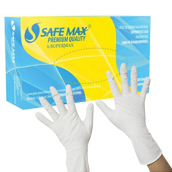 LUVA LATEX C/ PO M - CX/100 - SAFEMAX