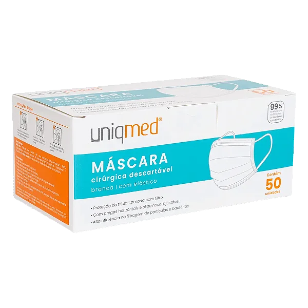 MASCARA DESCARTAVEL BRANCA - CX/50 - UNIQMED