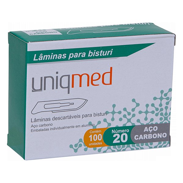 LAMINA BISTURI N20 DESCARTAVEL AÇO CARBONO - CX/100 - UNIQMED