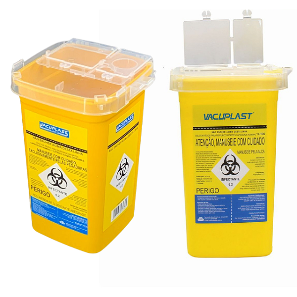 COLETOR RIGIDO PARA PERFUROCORTANTES 1LT AMARELO - VACUPLAST