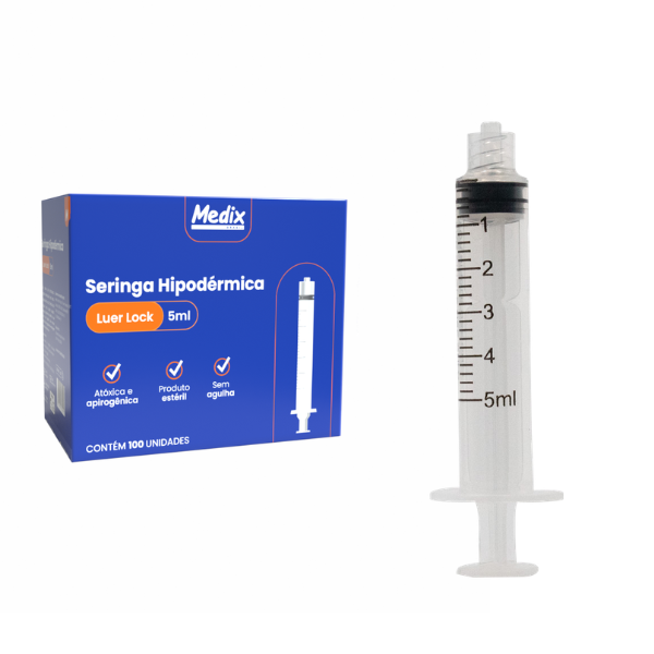 SERINGA 5ML S/ AGULHA LUER LOCK - CX/100 - MEDIX