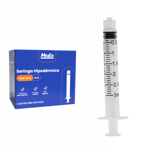 SERINGA 3ML S/ AGULHA LUER LOCK CX/100 - MEDIX